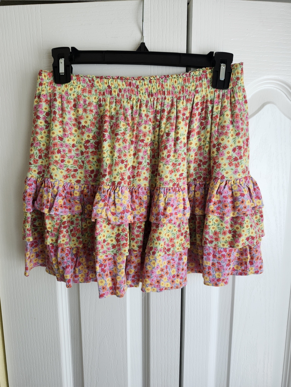 Floral Tiered Ruffle Skirt - Yellow/Pink